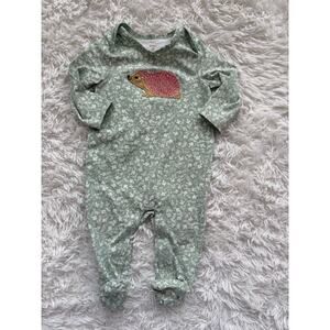 Ever & Ever Girls Sz. 6 Mo. Green Hedgehog Embroidered One Pc. Exc Qual, So Cute